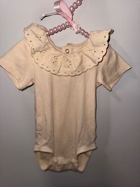 H&M Cream Eyelet Ruffle Baby Onesie